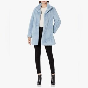 Calvin Klein Womens Chevron Faux Fur Coat Baby Blue